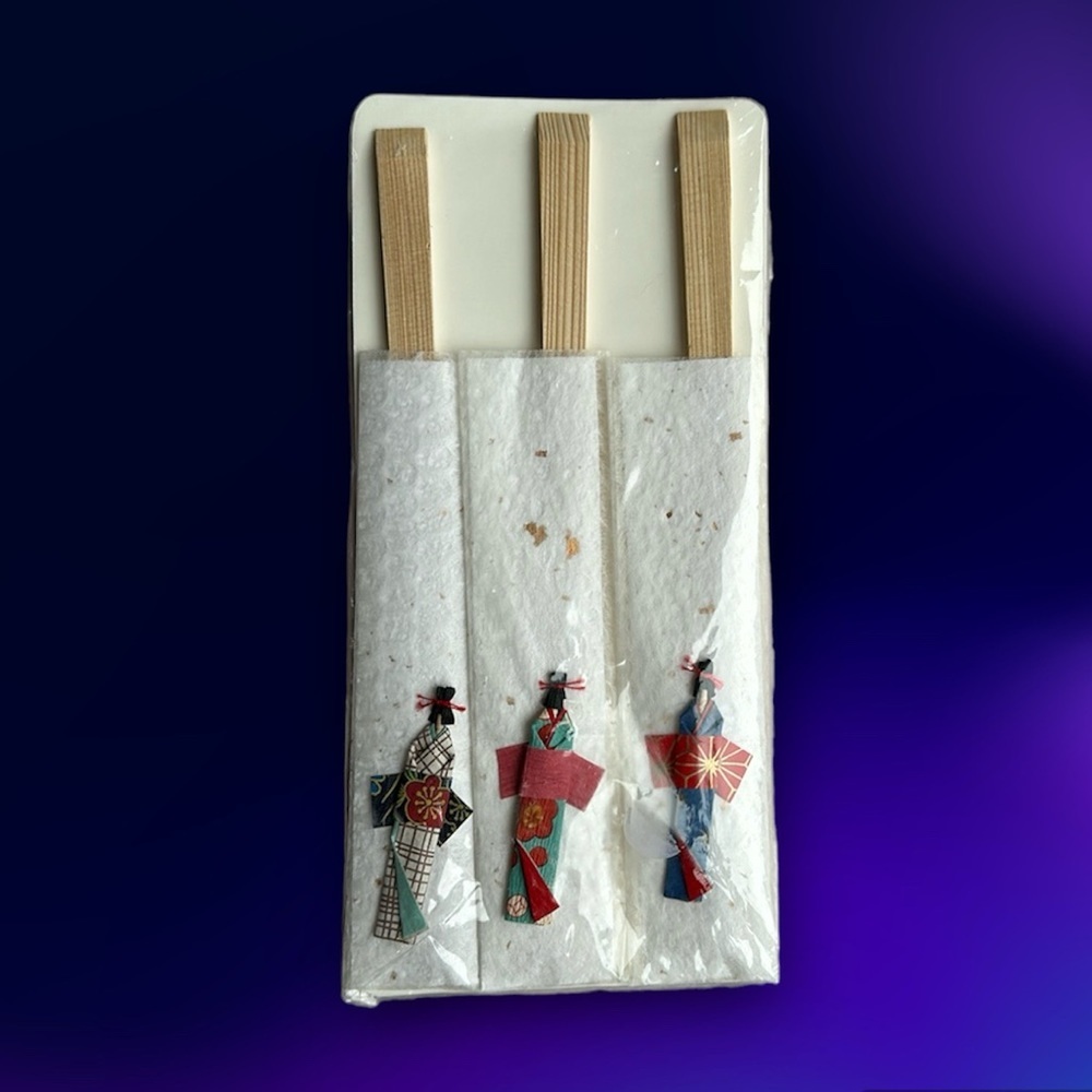 Vintage Japanese Origami Geisha Chopsticks – Set of 3 – Sealed